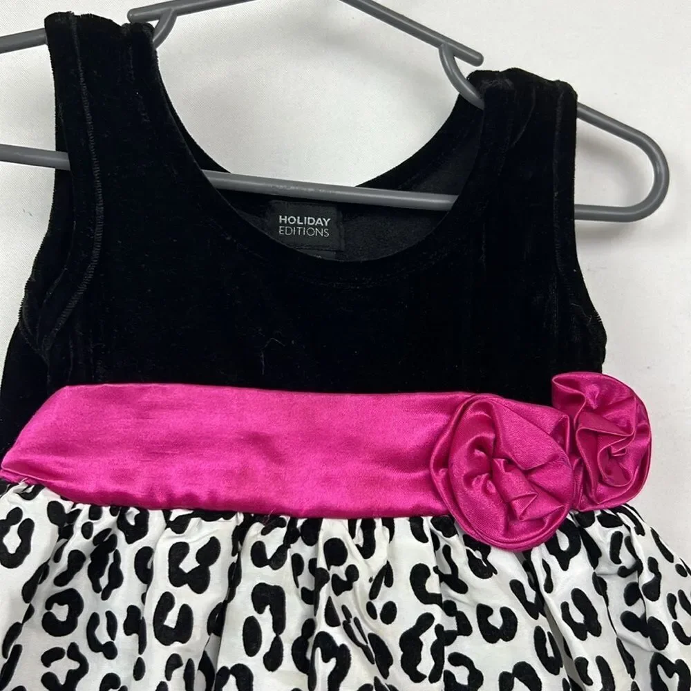 Holiday Editions Black white Animal Print dress velvet top EUC size 24 months